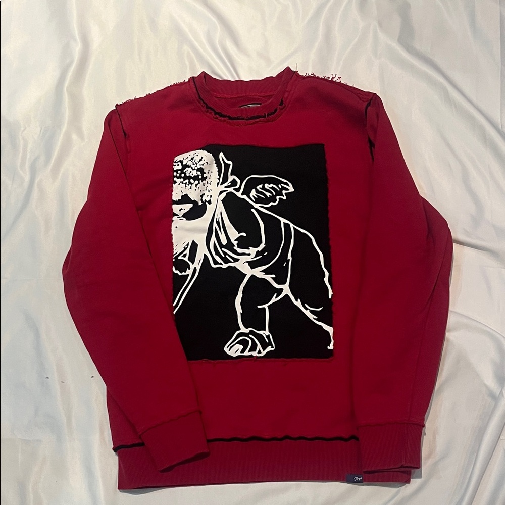 PRPS Red Crewneck Sweater with Graphic Design